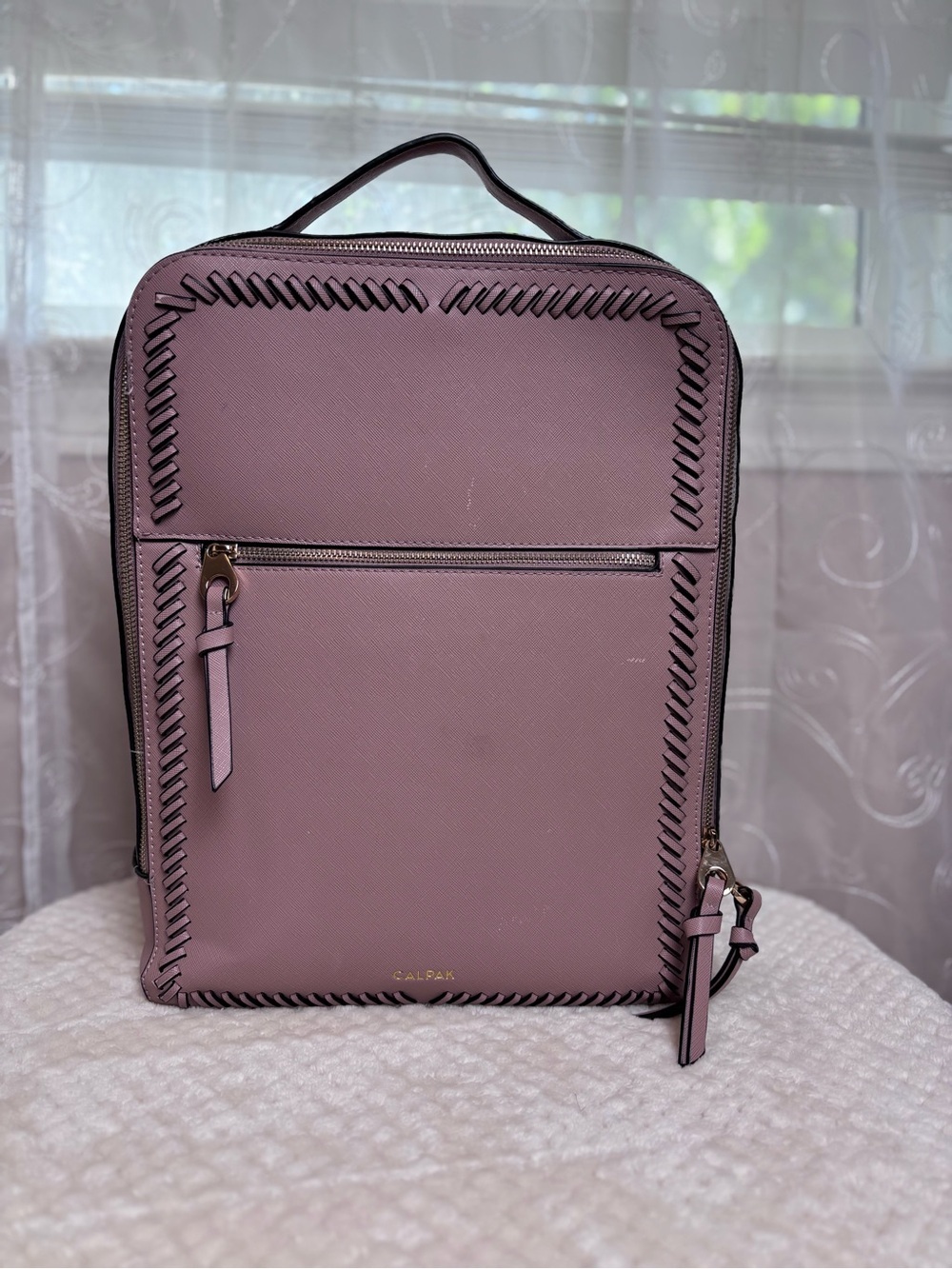 Cal Pak Kaya Faux Leather Lap Top Back Pack in Blush Color Gold Tone Hardware - Picture 4 of 13